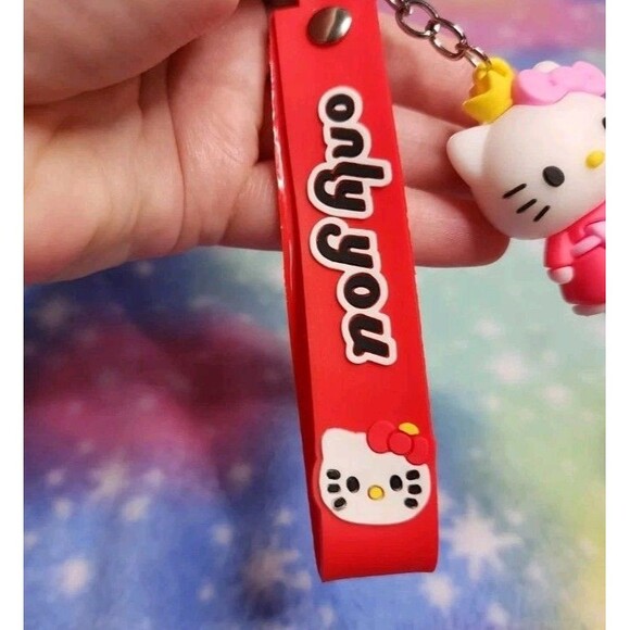 Hello Kitty Crown Wristlet Keychain Red Rubber Sanrio "Only You" Love - Picture 4 of 4